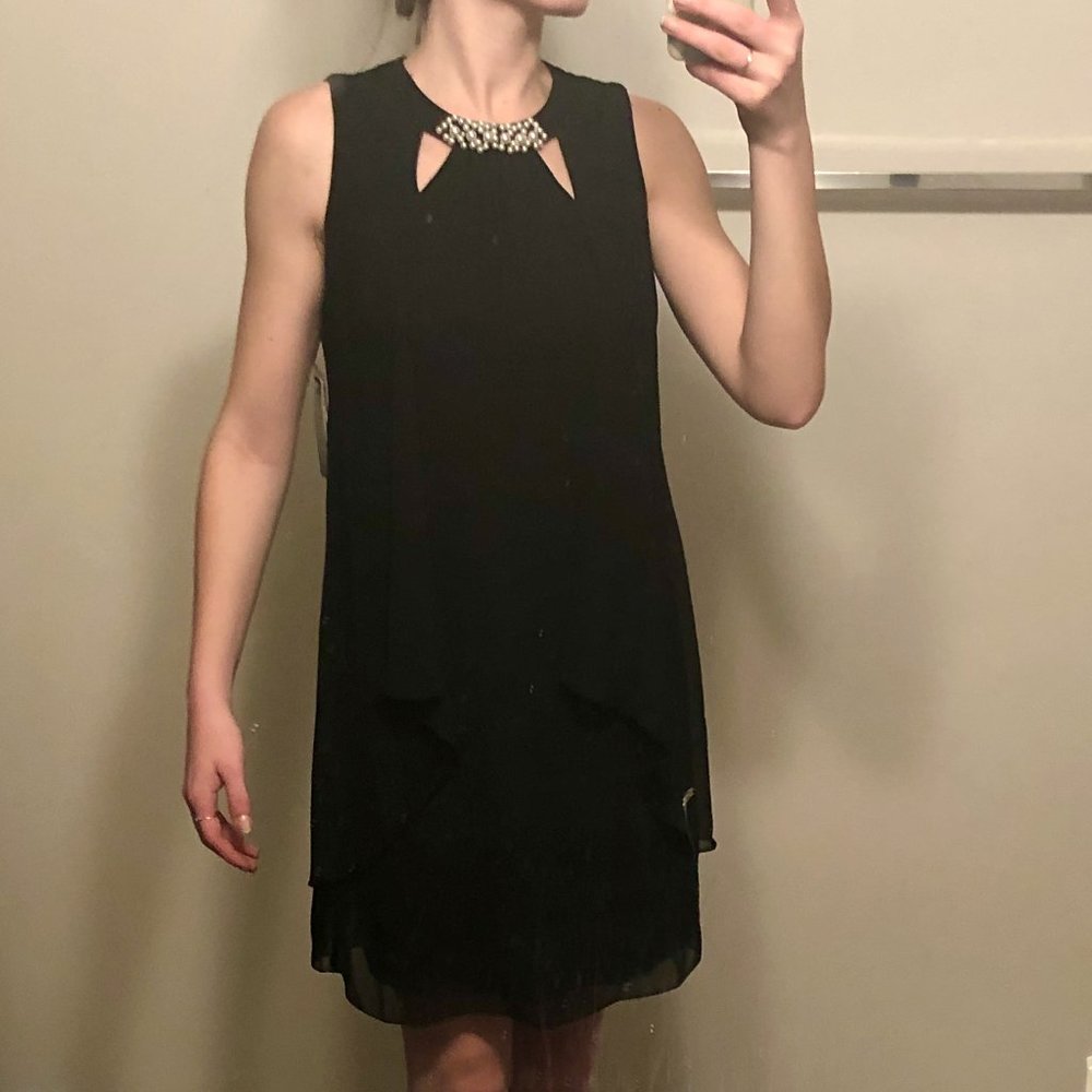 Pearl Embellished Chiffon Shift Dress